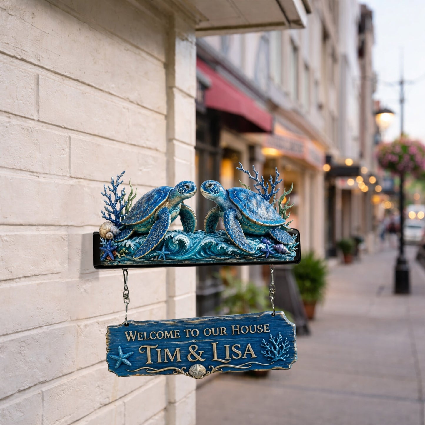 Turtle Couple Door Decoration - Personalized Turtle Wooden Wall Mount Sign