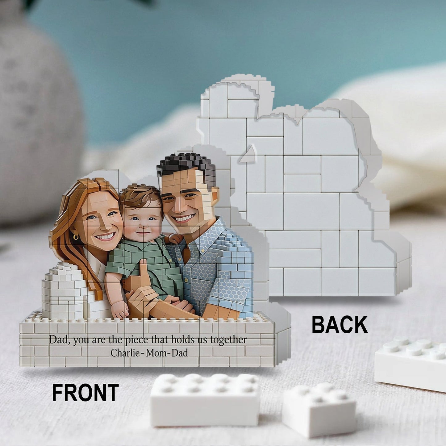 You Are The Piece That Holds Us Together - Personalized Father Shaped Building Blocks