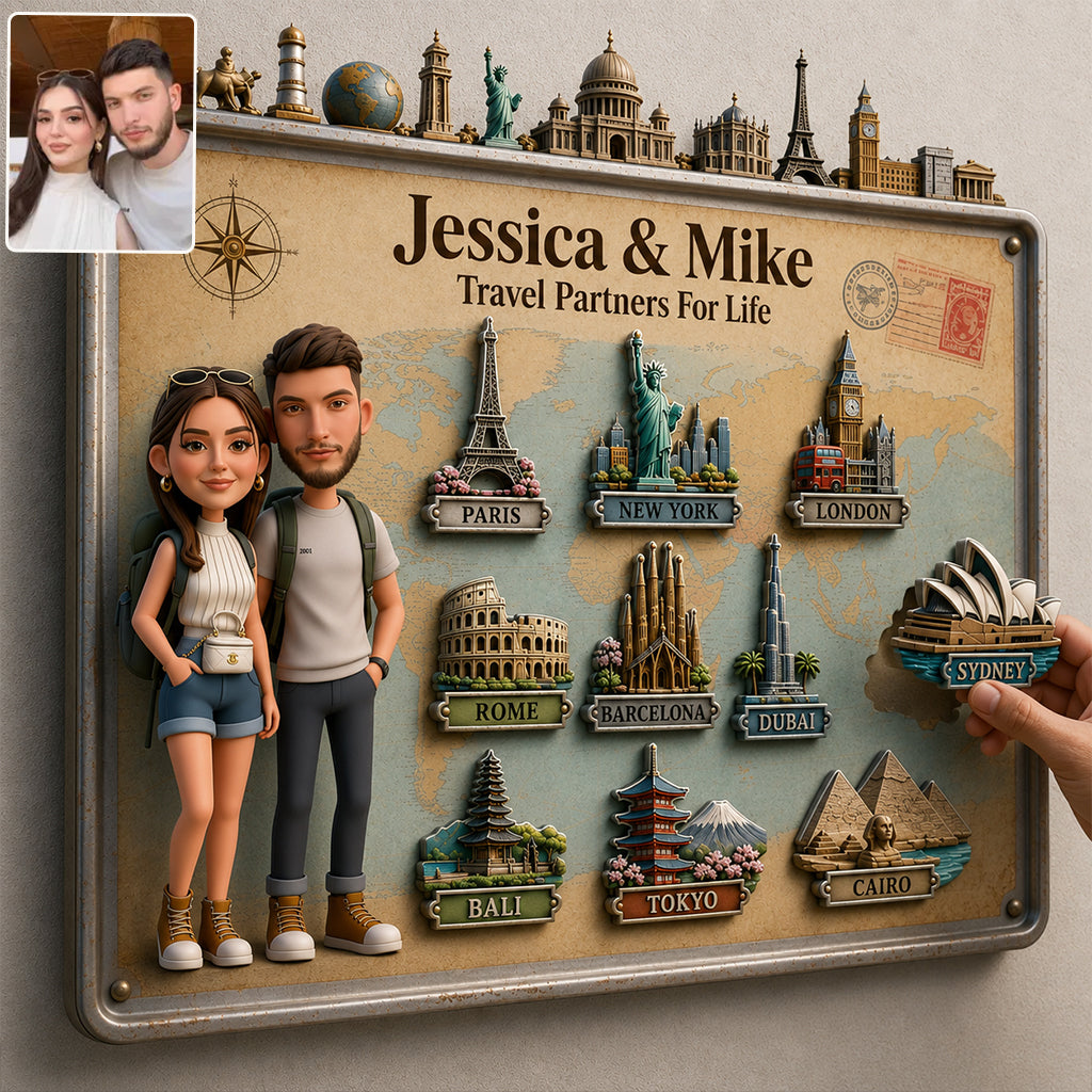 Travel Magnet Display Broad - Personalized Travelling 3D Printed Cut Metal Sign