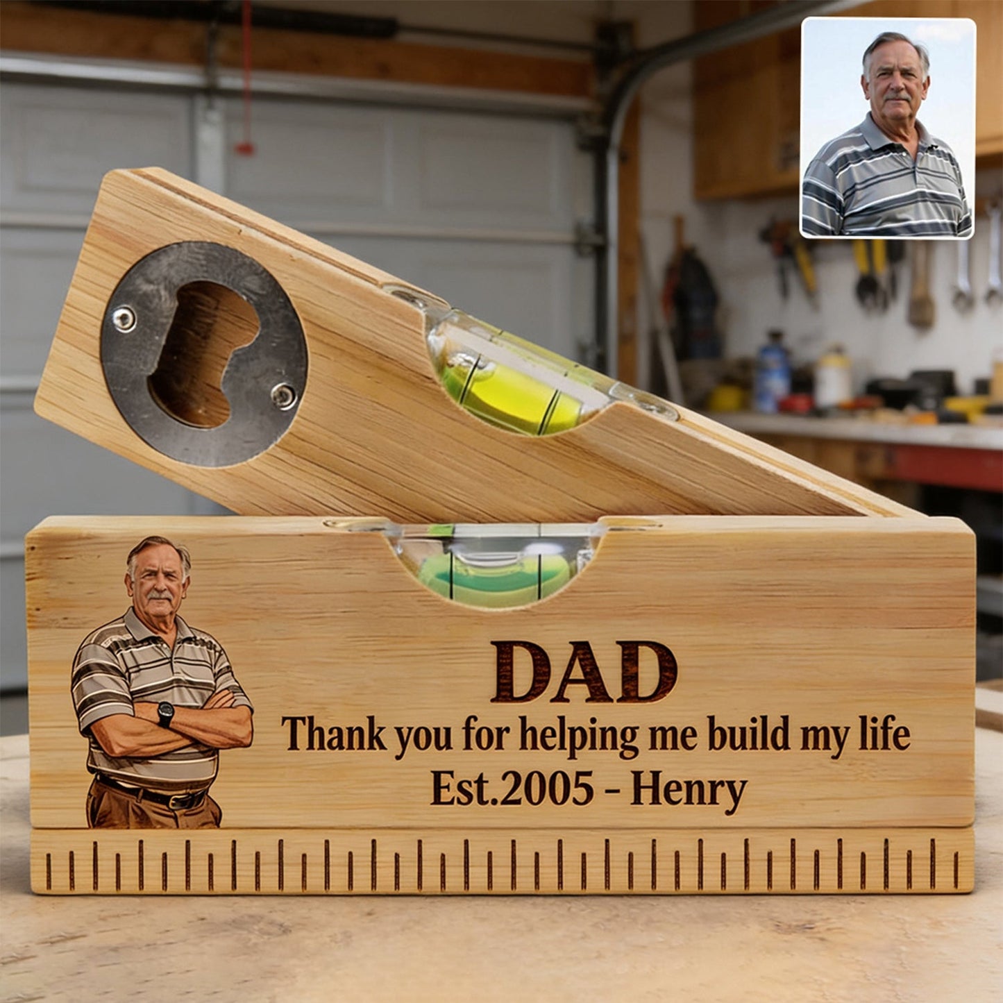 Perfect Father's Day Gift - Personalized Father Spirit Level Bottle Opener