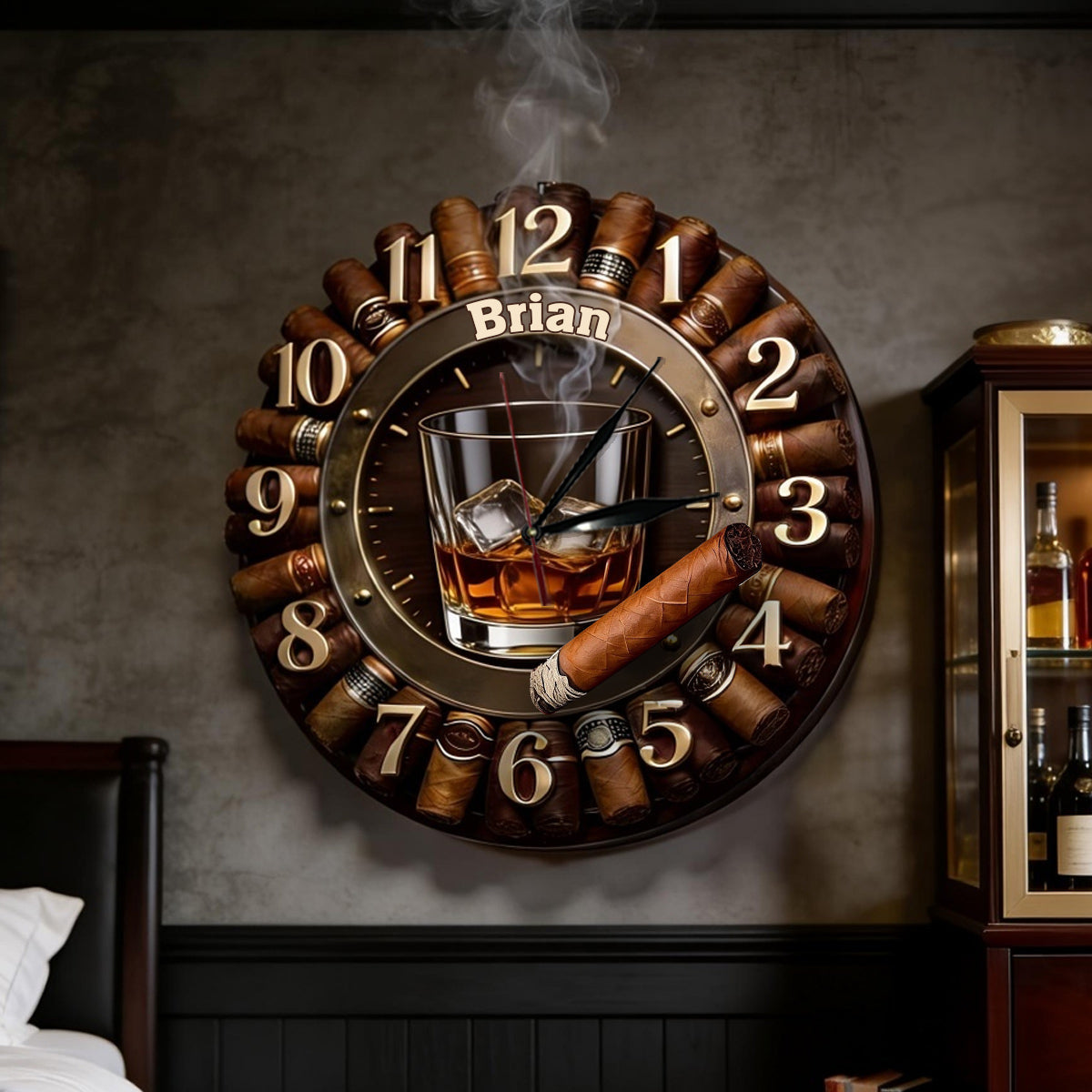 Whiskey And Cigar - Personalized Whisky LED Light Wall Clock