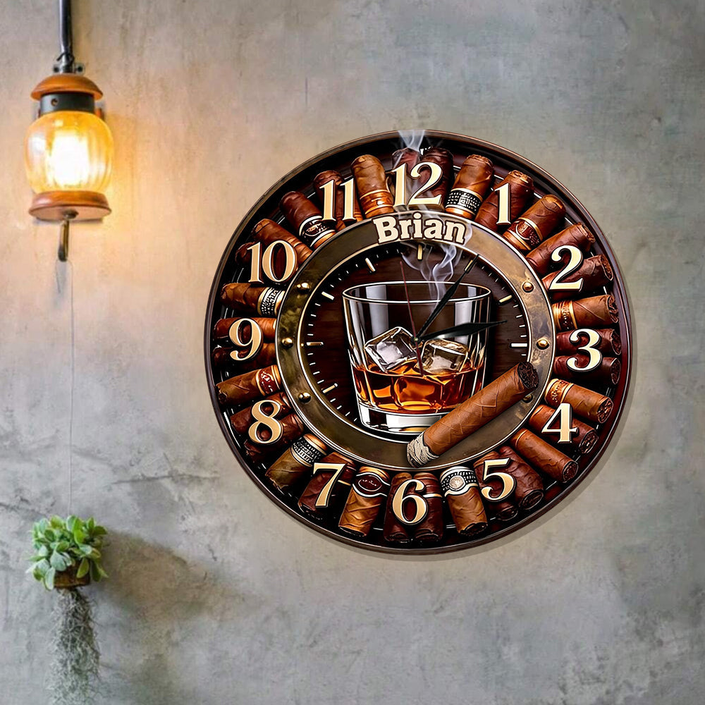 Whiskey And Cigar - Personalized Whisky LED Light Wall Clock