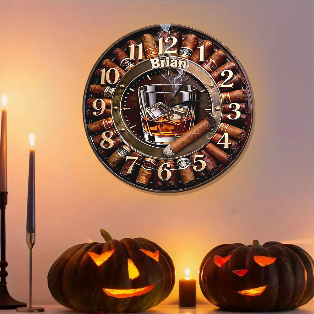 Whiskey And Cigar - Personalized Whisky LED Light Wall Clock