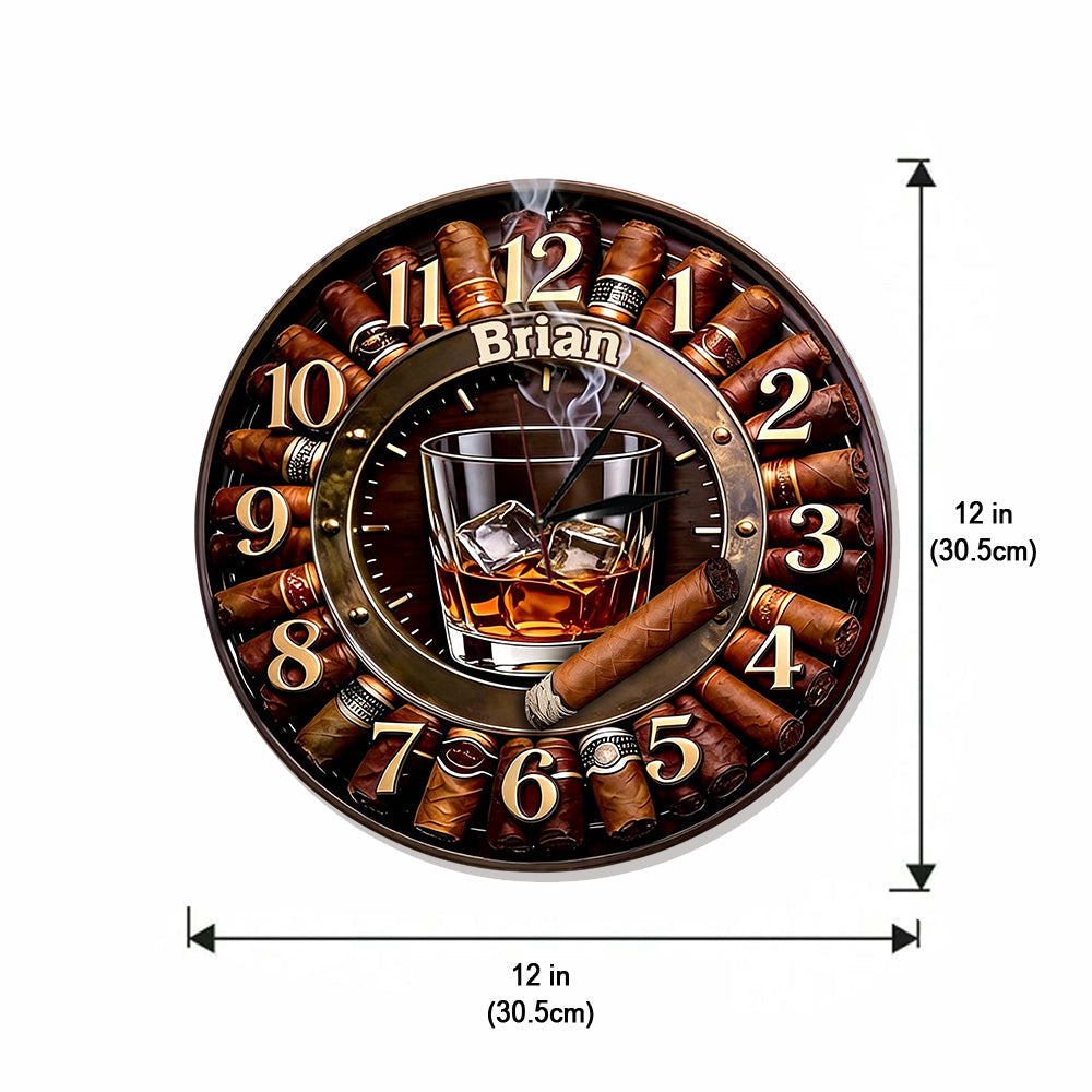 Whiskey And Cigar - Personalized Whisky LED Light Wall Clock