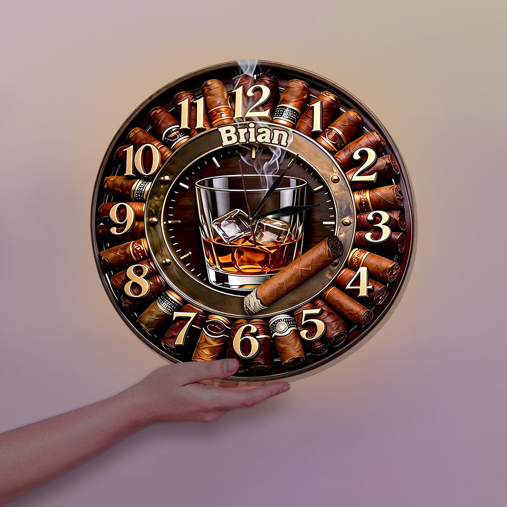 Whiskey And Cigar - Personalized Whisky LED Light Wall Clock