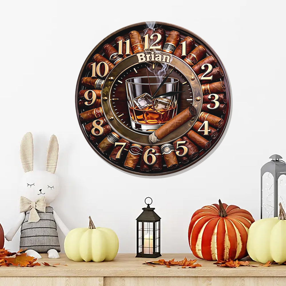 Whiskey And Cigar - Personalized Whisky LED Light Wall Clock