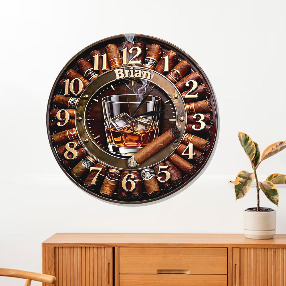Whiskey And Cigar - Personalized Whisky LED Light Wall Clock