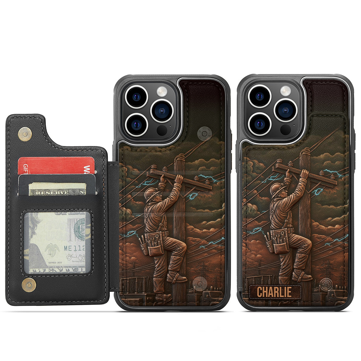Strongest Lineman - Personalized Lineman Fully Printed Wallet Phone Case