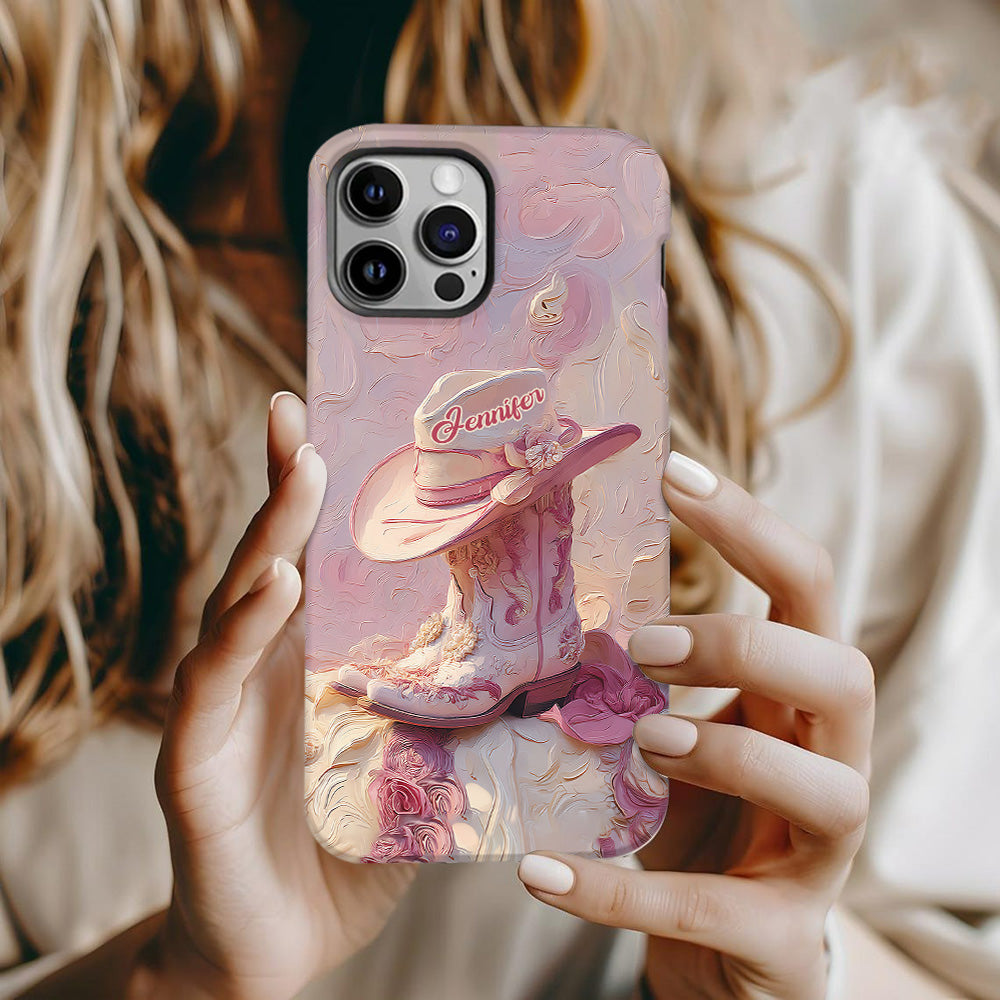 Pink Cowgirl - Personalized Cowgirl Full Print Phone Case & Phone Grip