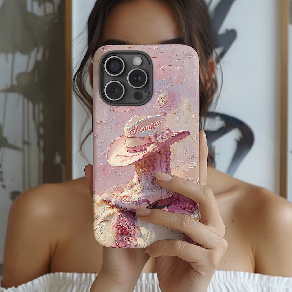 Pink Cowgirl - Personalized Cowgirl Full Print Phone Case & Phone Grip