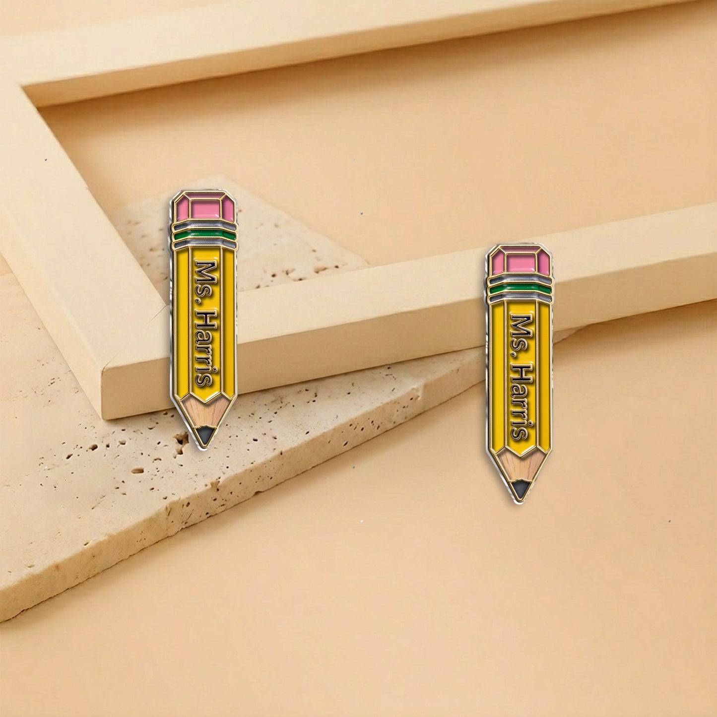 Pencil-Shaped Teacher Gift - Personalized Teacher 3D Embossed Enamel Pin