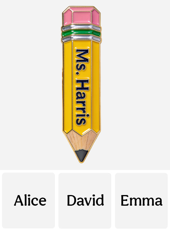 Pencil-Shaped Teacher Gift - Personalized Teacher 3D Embossed Enamel Pin