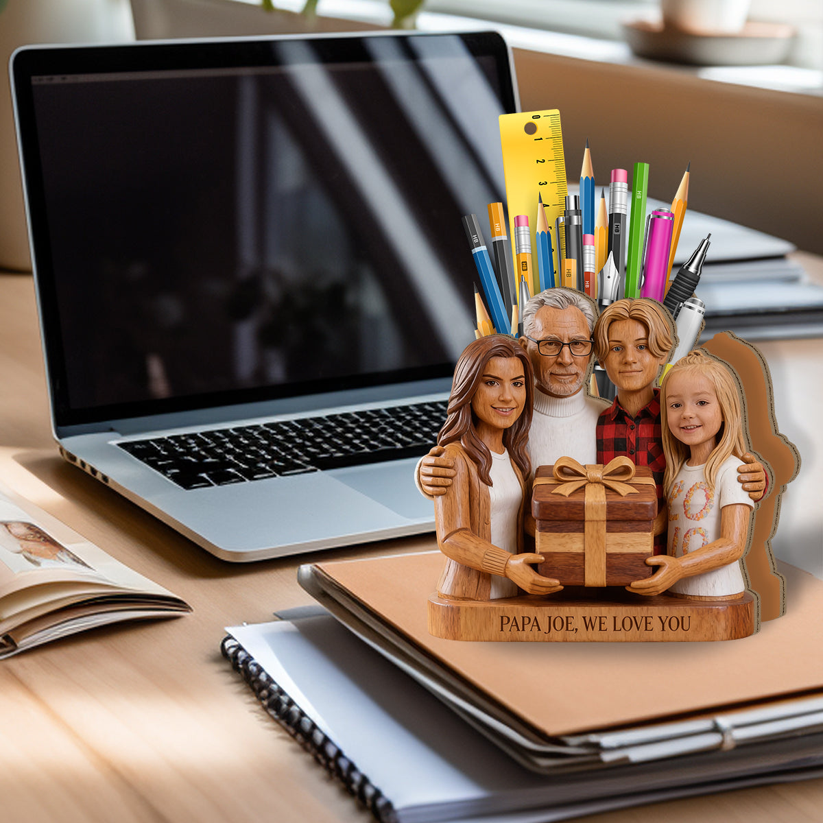 Papa Dad Everything Holder - Personalized Grandpa Wooden Desk Organizer