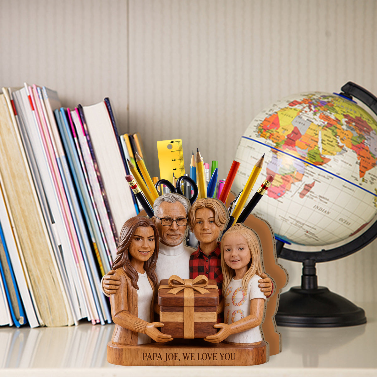Papa Dad Everything Holder - Personalized Grandpa Wooden Desk Organizer