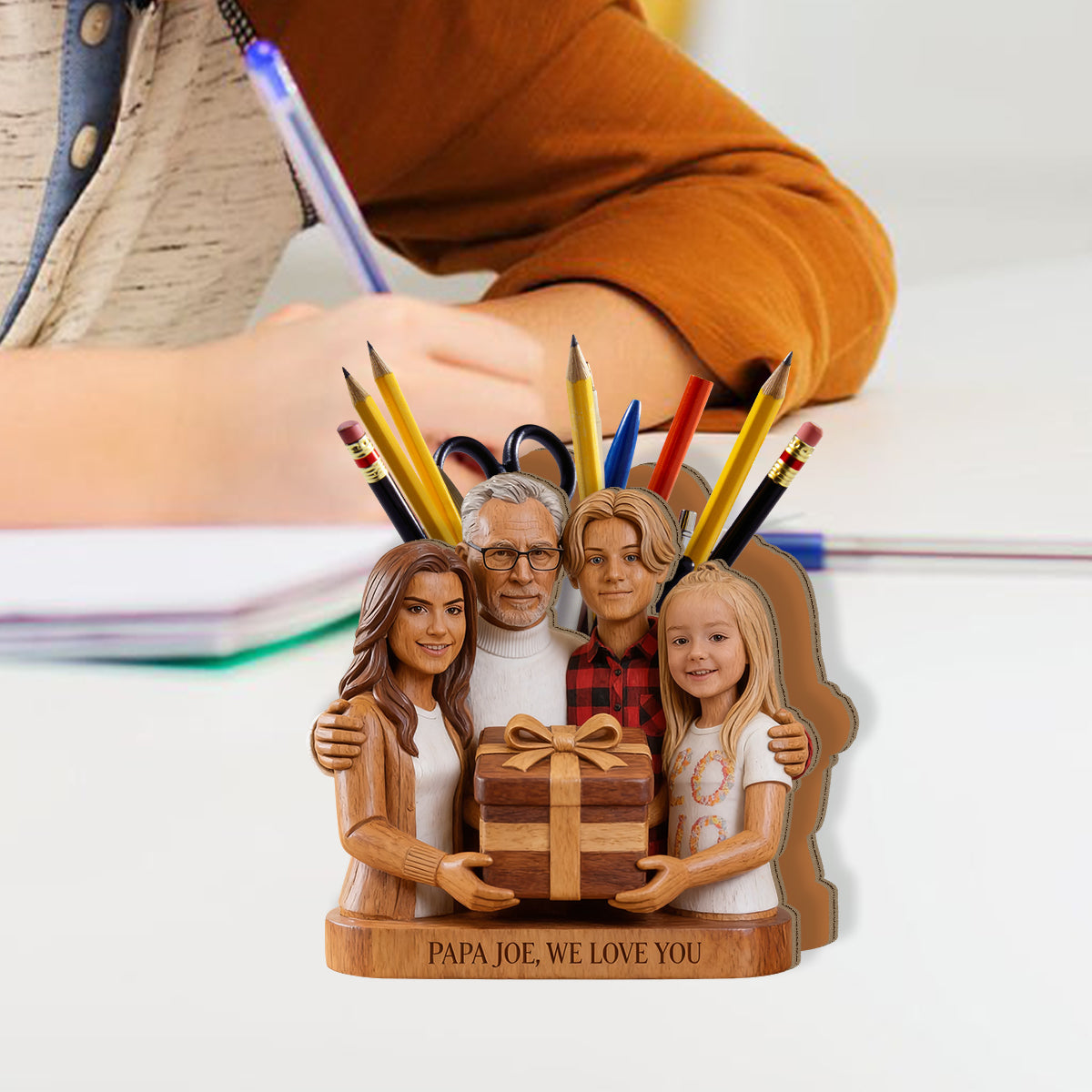 Papa Dad Everything Holder - Personalized Grandpa Wooden Desk Organizer