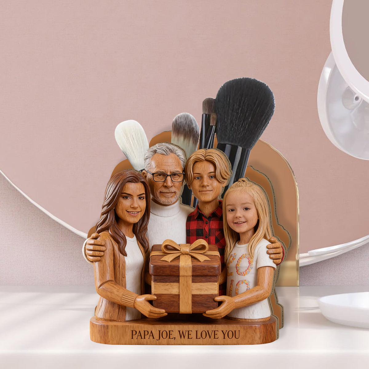 Papa Dad Everything Holder - Personalized Grandpa Wooden Desk Organizer
