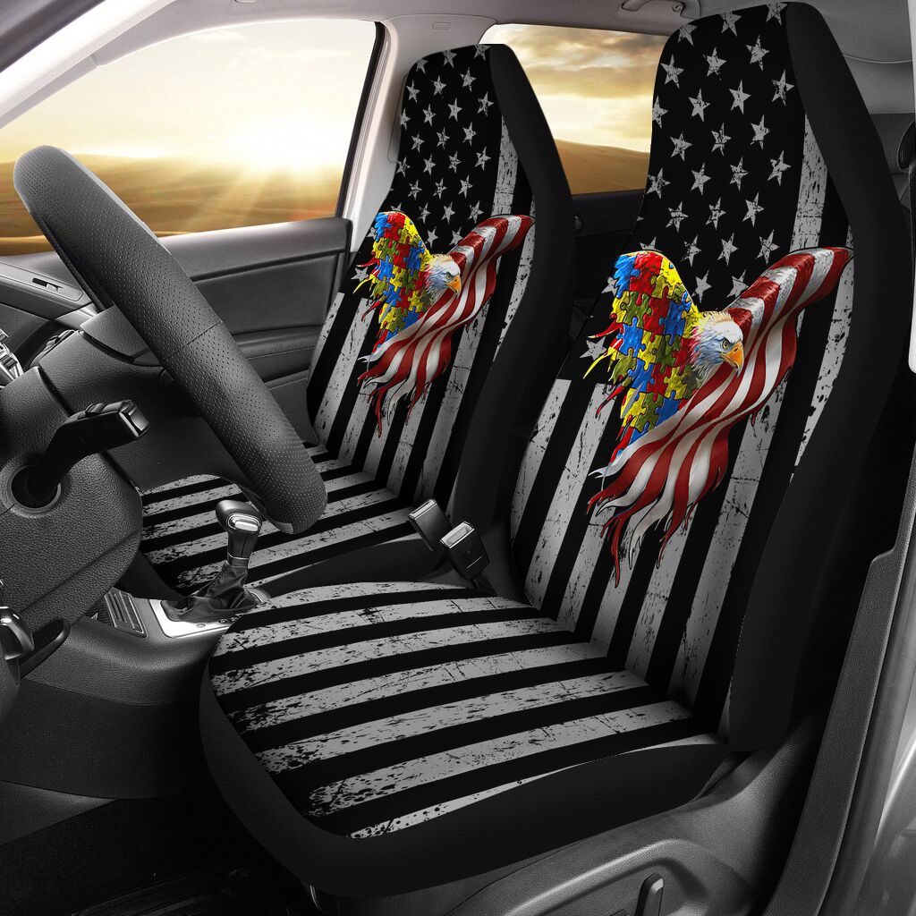 Autsim American Flag Autism Awareness Seat Covers 0622