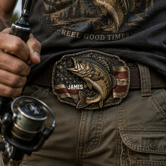 Love Fishing - Personalized Fishing Leather Belt With Shaped Buckle