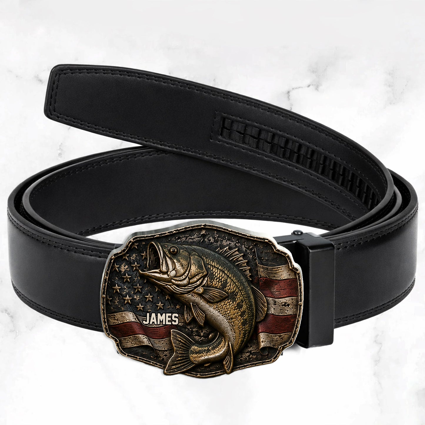 Love Fishing - Personalized Fishing Leather Belt With Shaped Buckle
