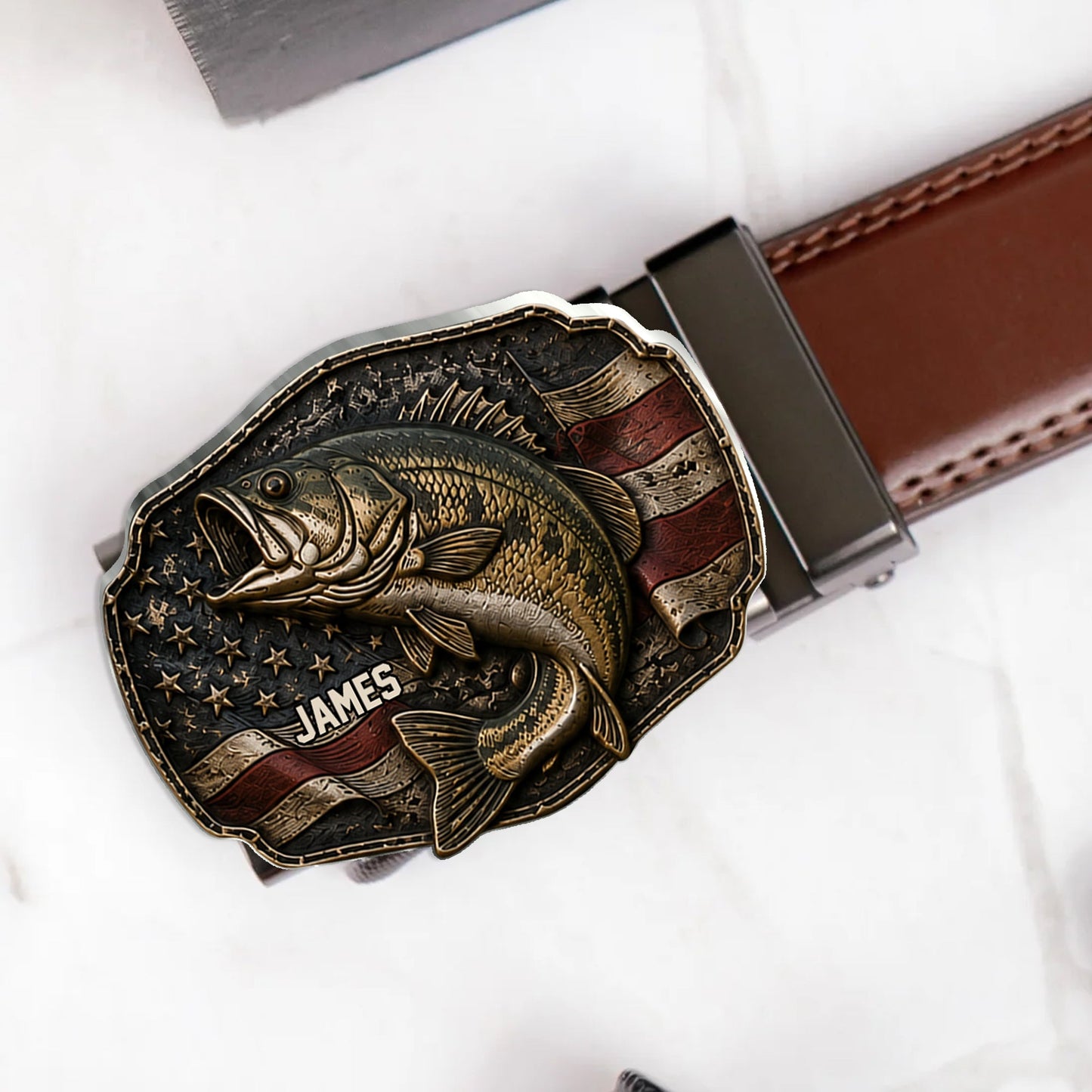 Love Fishing - Personalized Fishing Leather Belt With Shaped Buckle