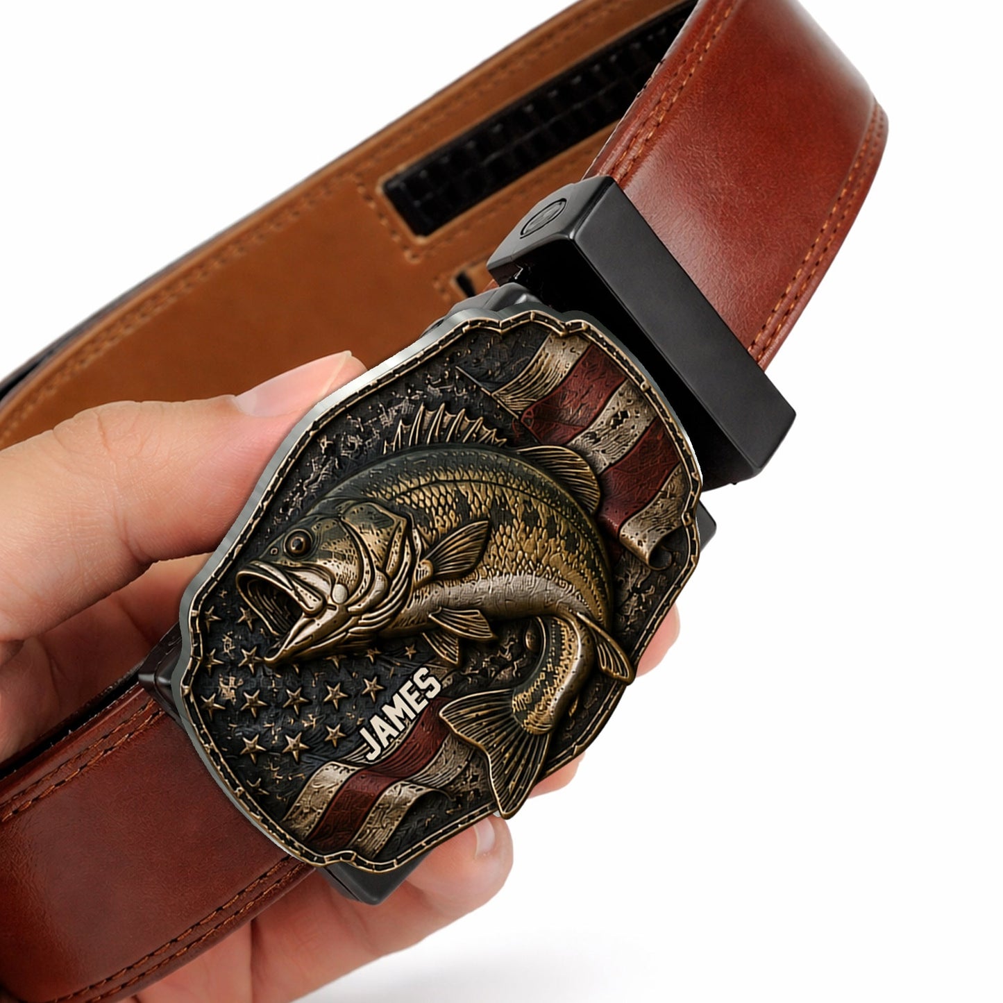 Love Fishing - Personalized Fishing Leather Belt With Shaped Buckle