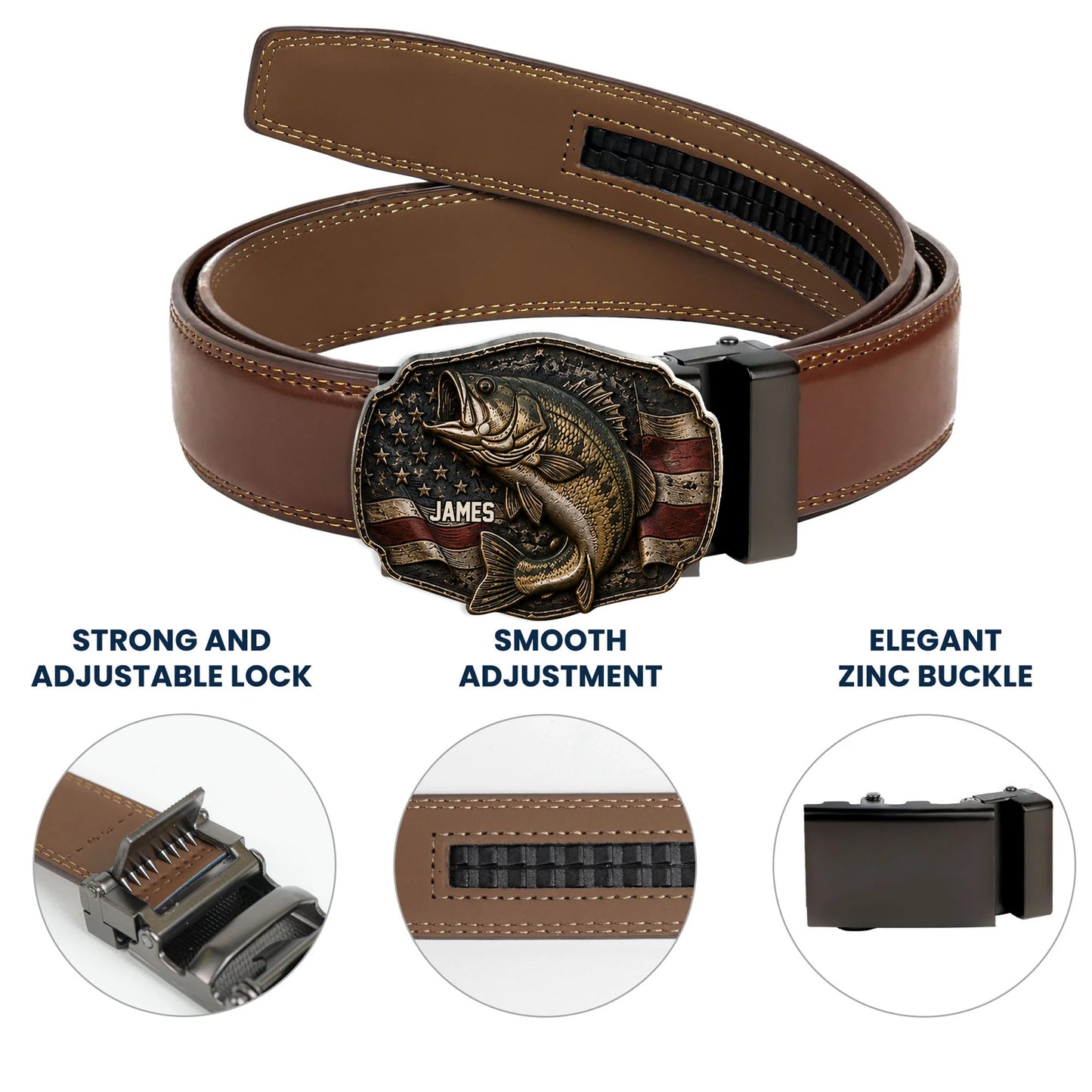 Love Fishing - Personalized Fishing Leather Belt With Shaped Buckle