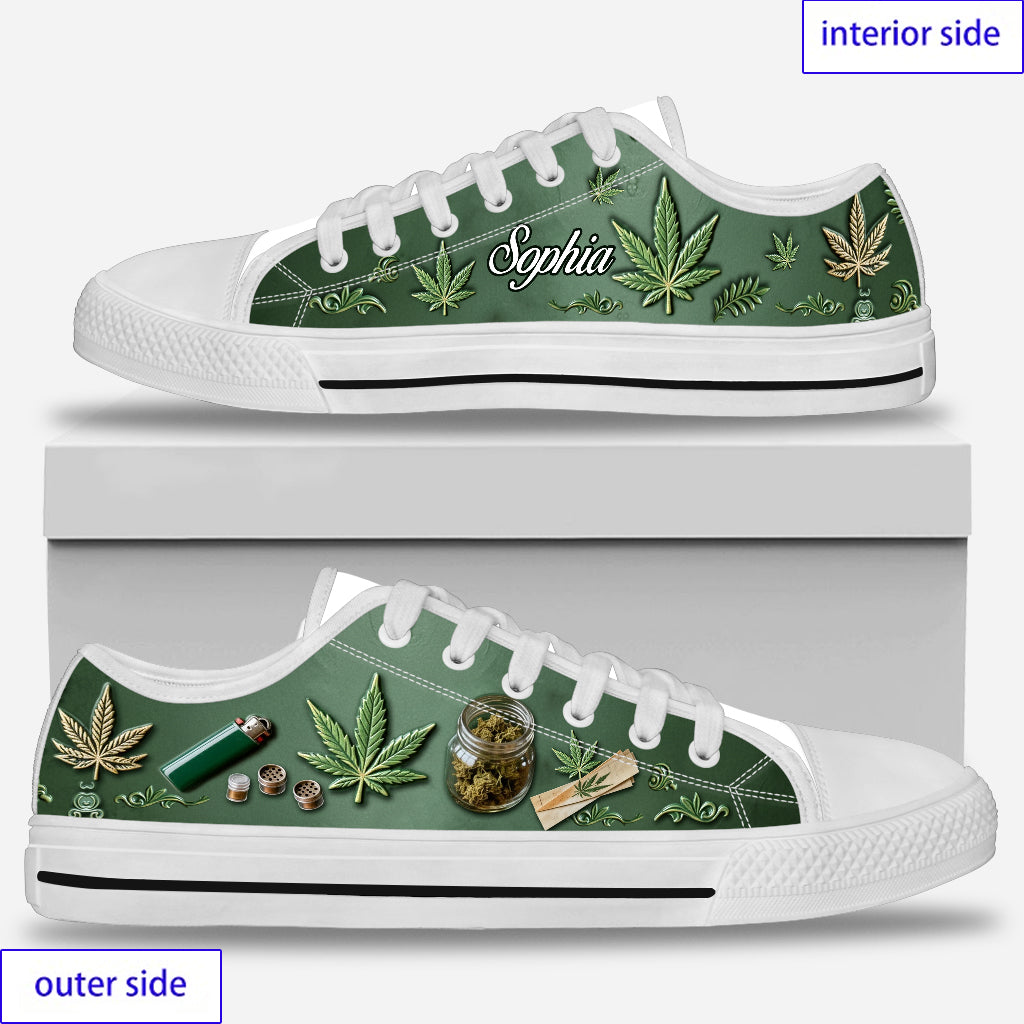 Magic Green Pink Leaf - Personalized Weed Low Top Shoes