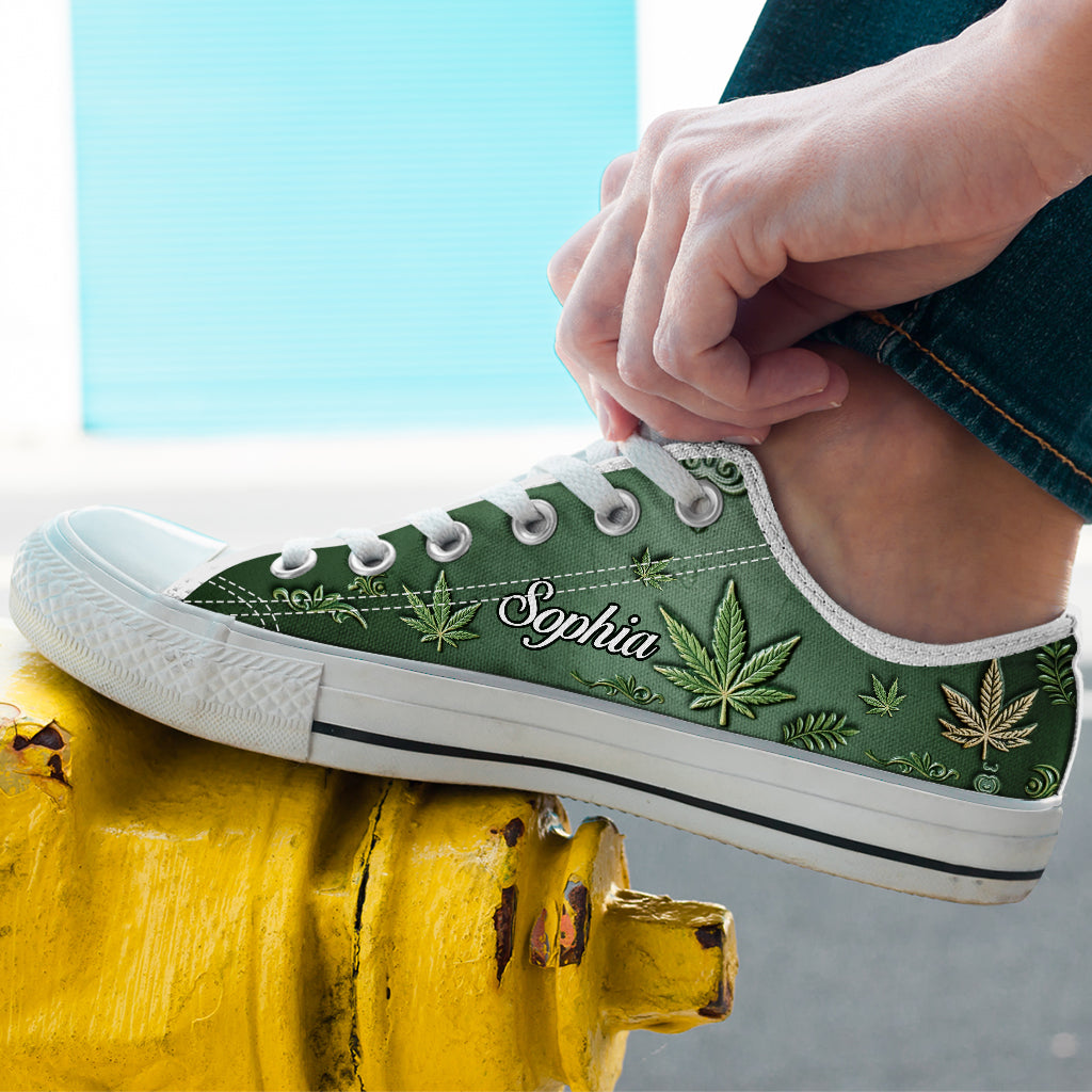 Magic Green Pink Leaf - Personalized Weed Low Top Shoes