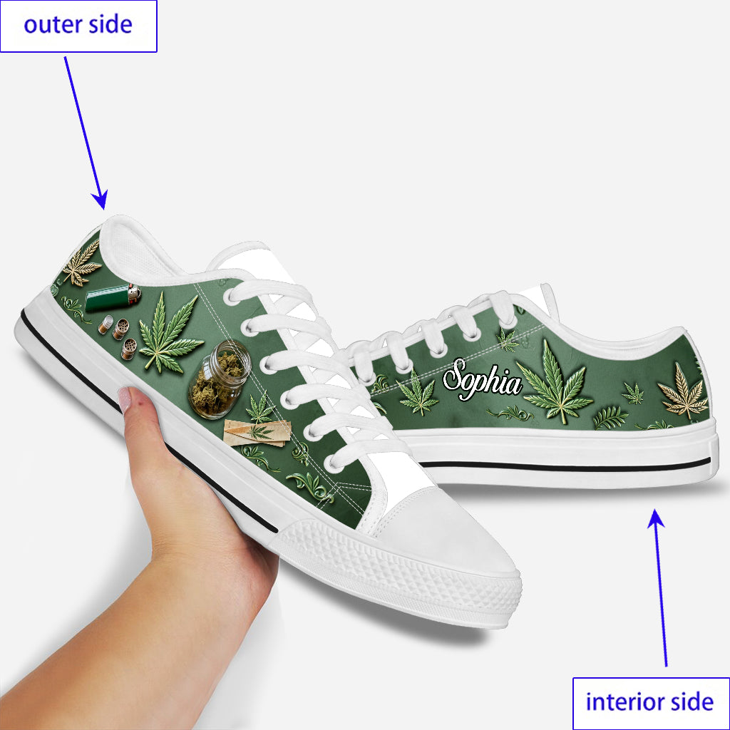 Magic Green Pink Leaf - Personalized Weed Low Top Shoes