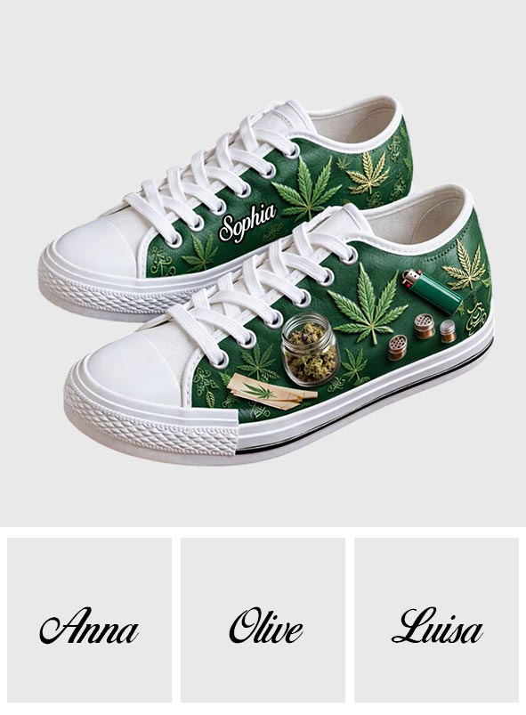Magic Green Pink Leaf - Personalized Weed Low Top Shoes