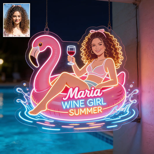 Wine Girl Summer - Personalized Wine Neon LED Light Sign