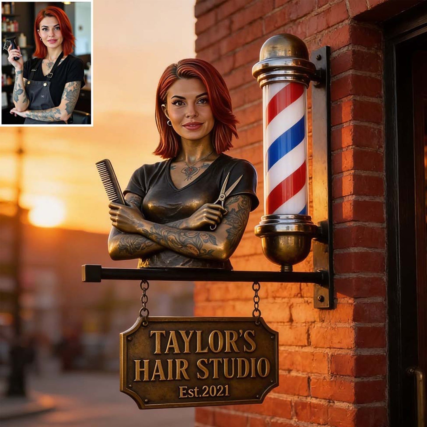 The Signature Hair Studio Sign - Personalized Hairdresser Wooden Wall Mount Sign