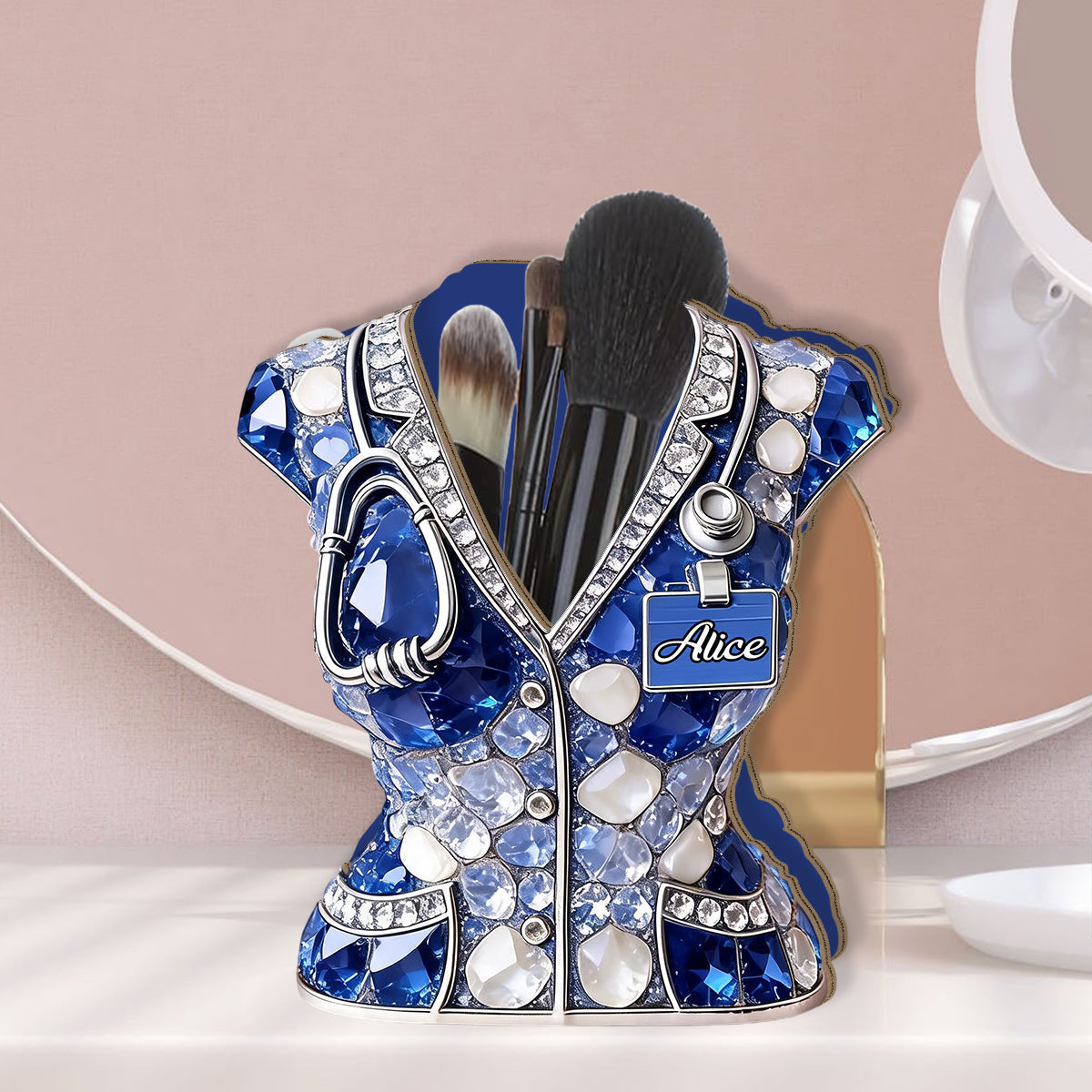 Nurse Outfit Pen Holder - Personalized Nurse Wooden Desk Organizer