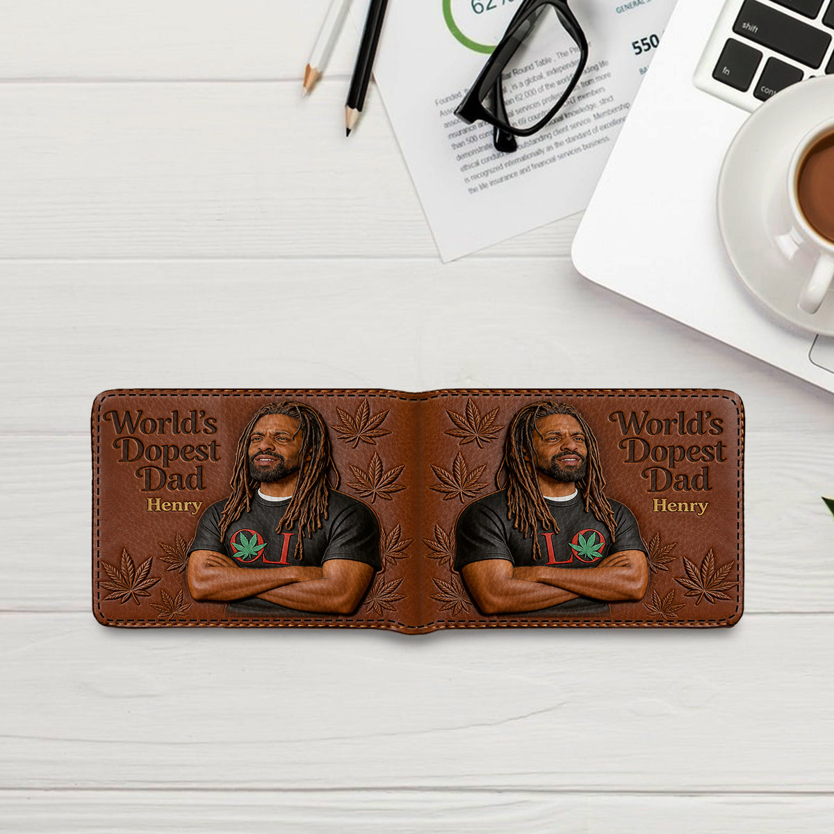 World's Dopest Dad - Personalized Father Leather Wallet