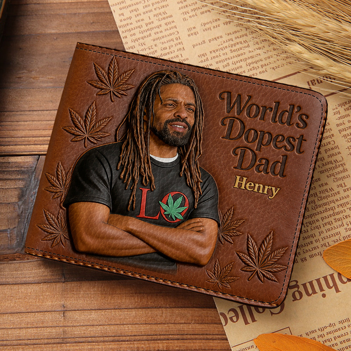 World's Dopest Dad - Personalized Father Leather Wallet