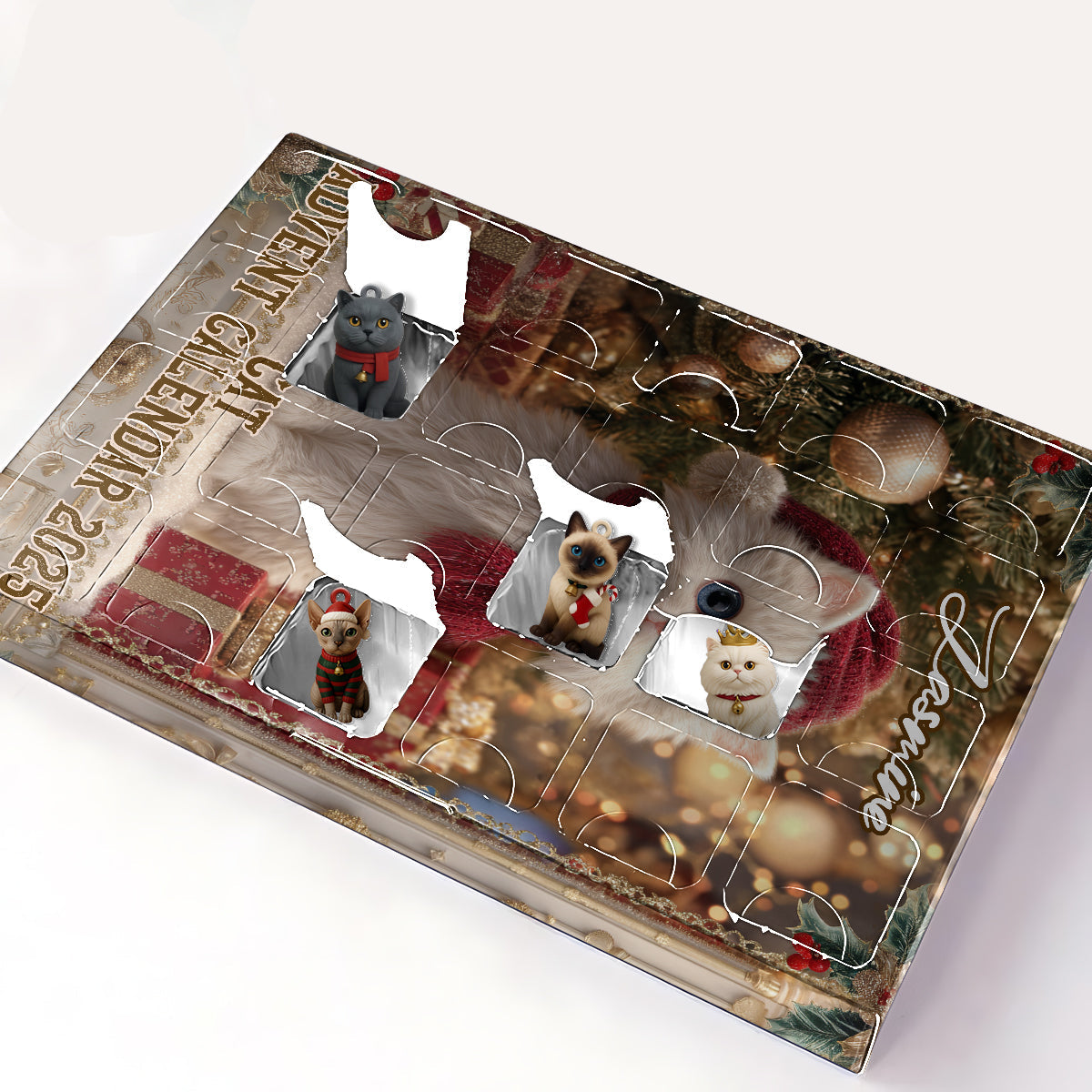 Love Cat - Personalized Cat Advent Calendar With Ornaments