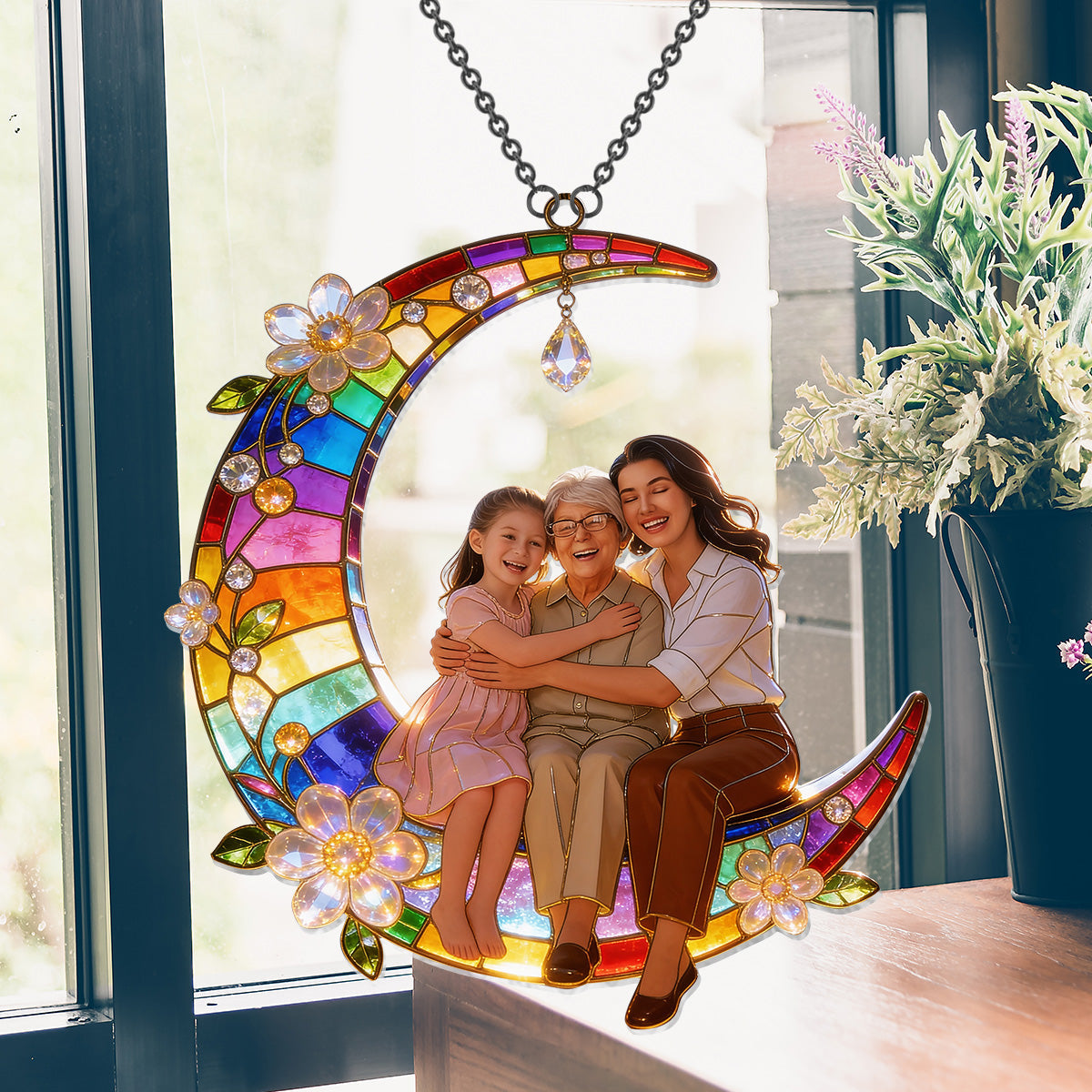 Mother Gift Idea, Family Gift - Personalized Mother Window Hanging Suncatcher Ornament
