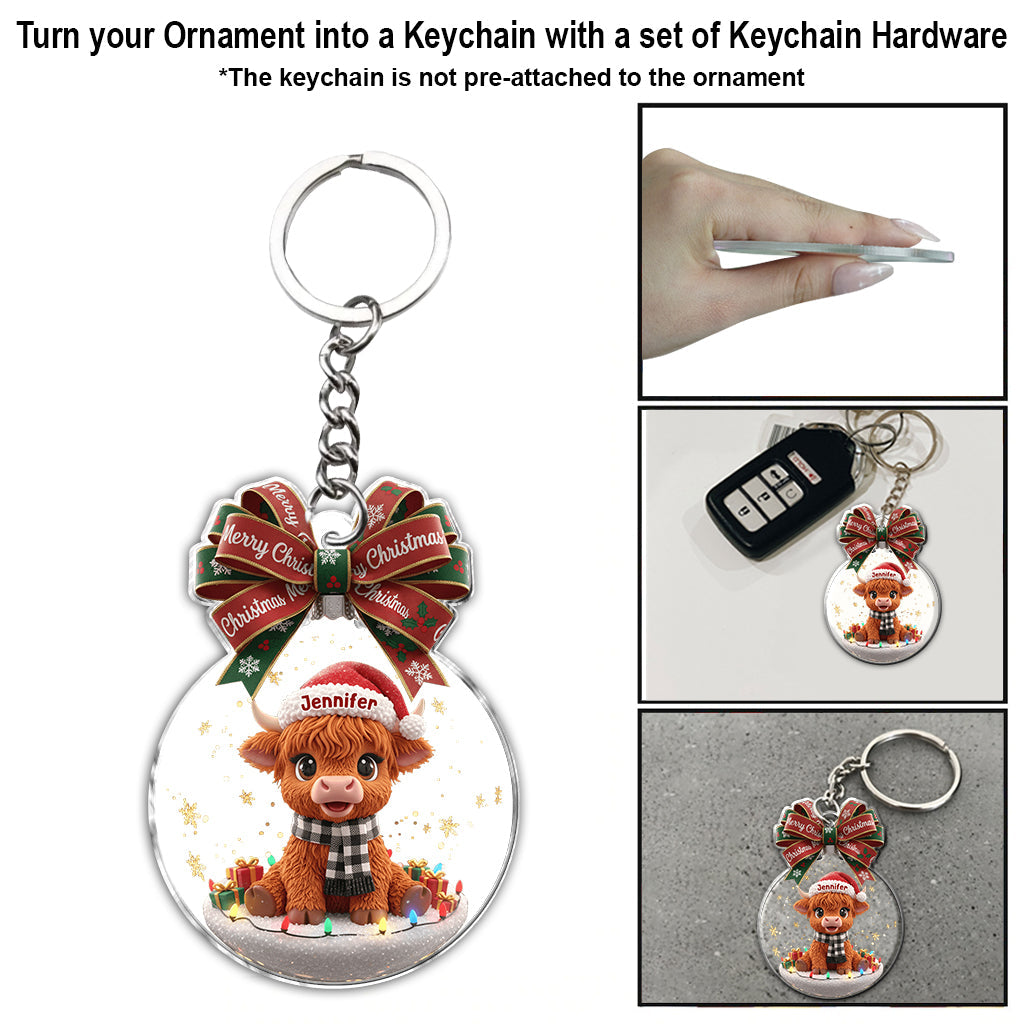 Merry Christmas - Personalized Highland Cow Ornament