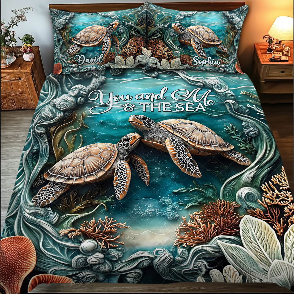 You And Me And The Sea - Personalized Turtle Quilt Set