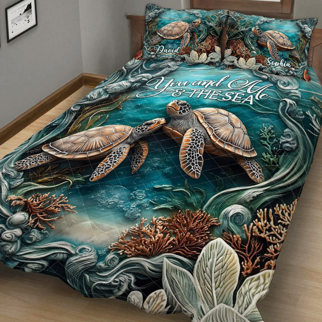 You And Me And The Sea - Personalized Turtle Quilt Set