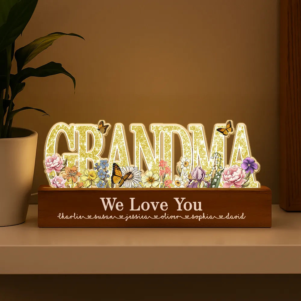 Personalized Block LED Light Plaque for Mom, Floral MOM Night Light with Custom Details, Cozy Bedroom Lamp & Heartfelt Gift