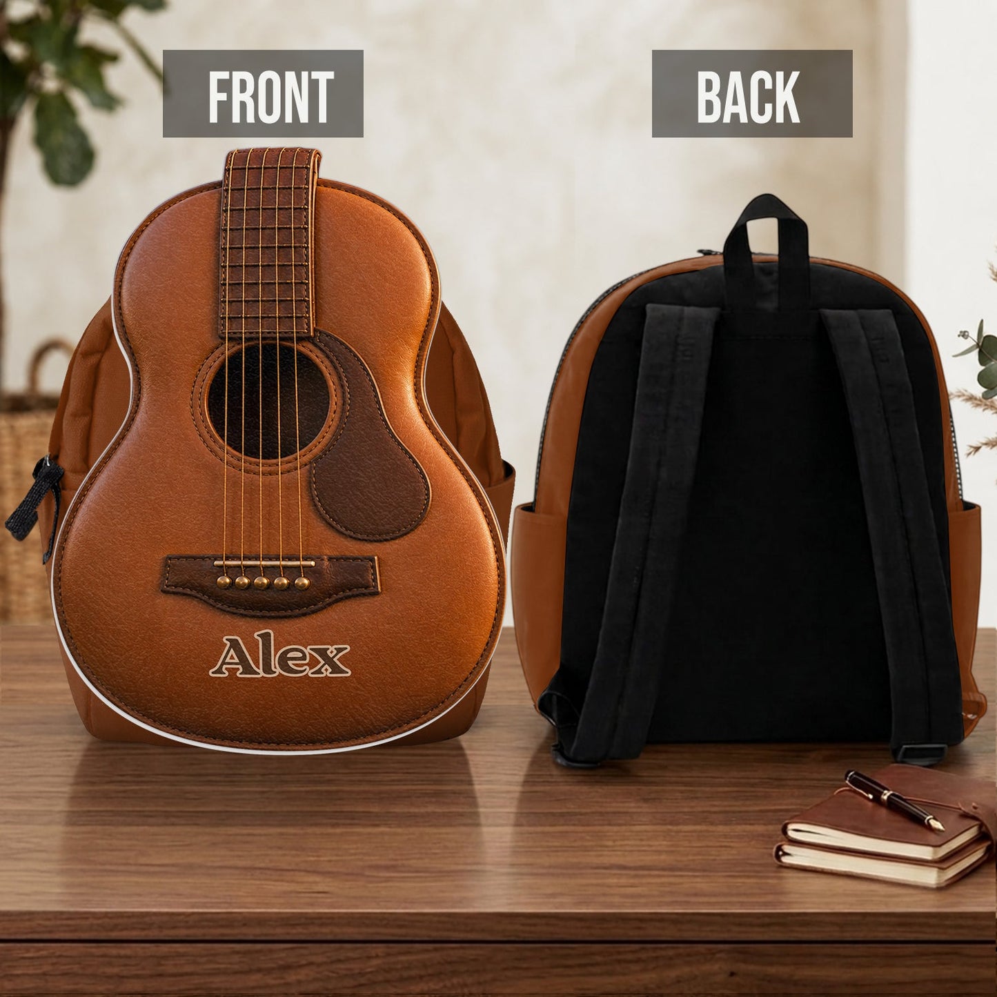 Love Guitar - Personalized Guitar Changeable Leather Patch Backpack