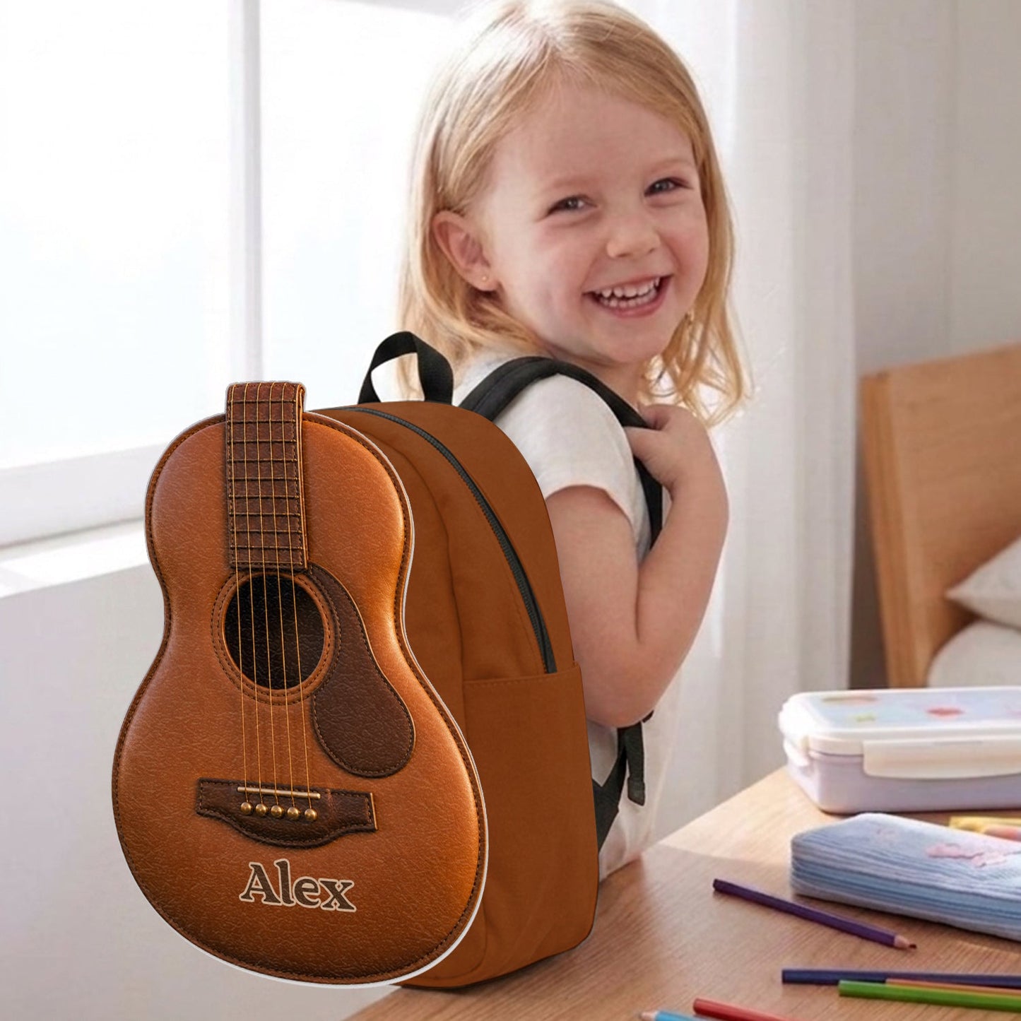Love Guitar - Personalized Guitar Changeable Leather Patch Backpack