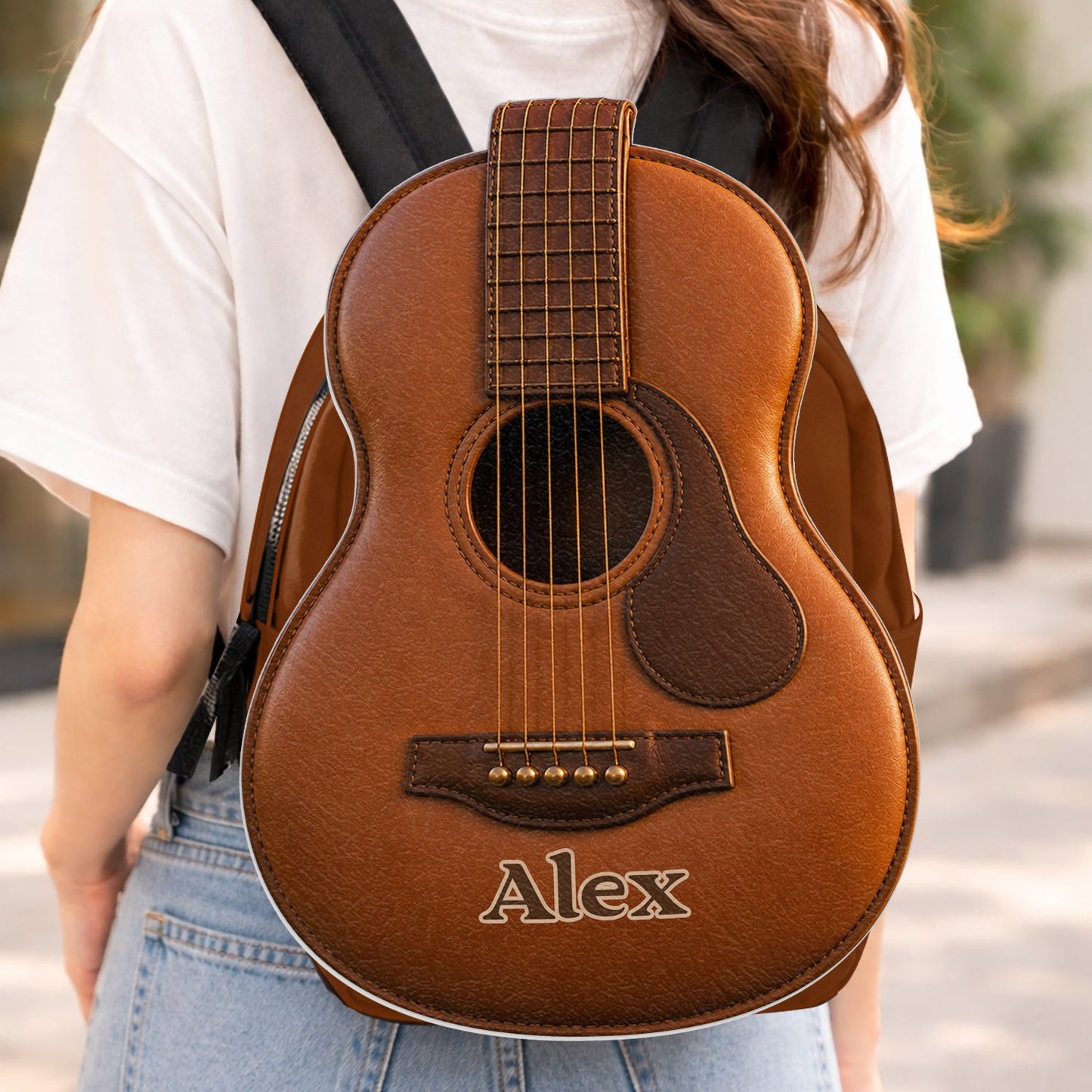 Love Guitar - Personalized Guitar Changeable Leather Patch Backpack