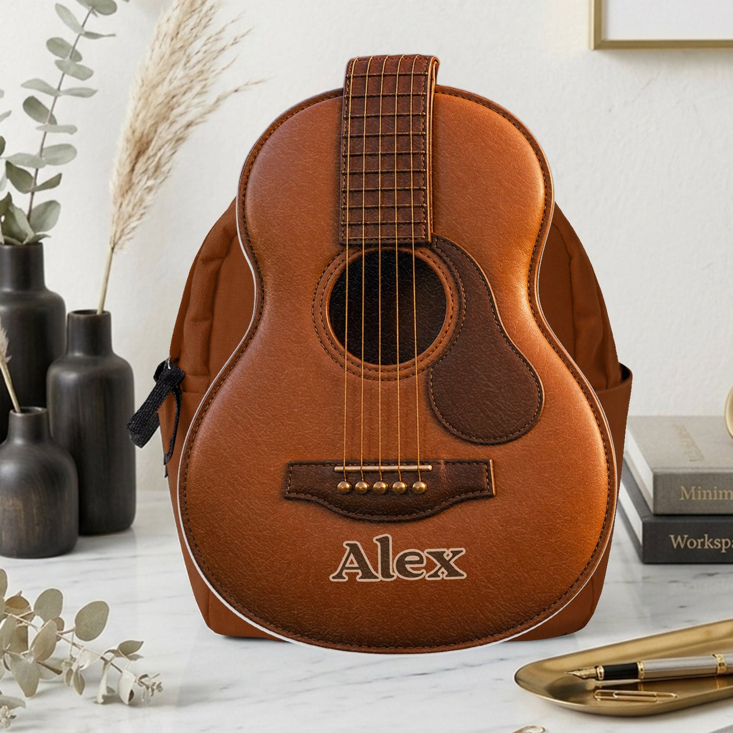 Love Guitar - Personalized Guitar Changeable Leather Patch Backpack