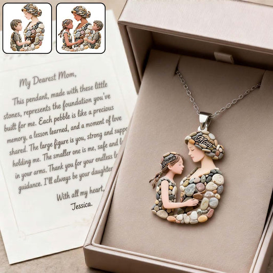 Pebble Gift For Mom - Personalized Mother Shaped Metal Pendant Necklace