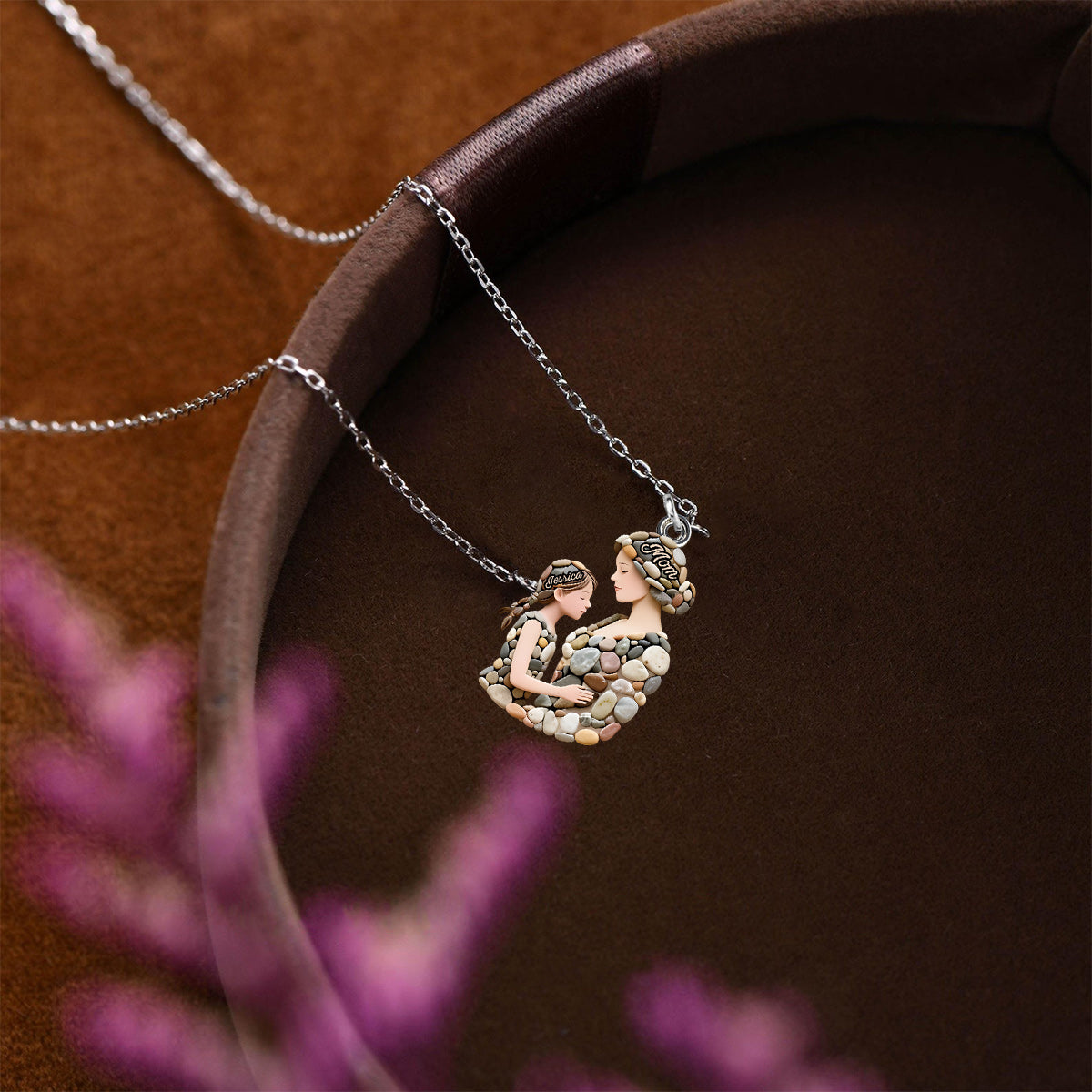 Pebble Gift For Mom - Personalized Mother Shaped Metal Pendant Necklace