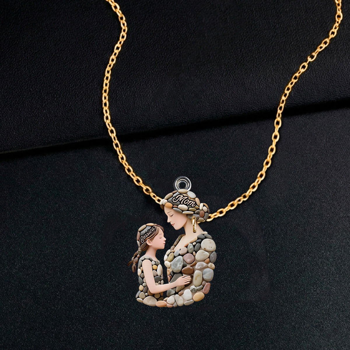 Pebble Gift For Mom - Personalized Mother Shaped Metal Pendant Necklace