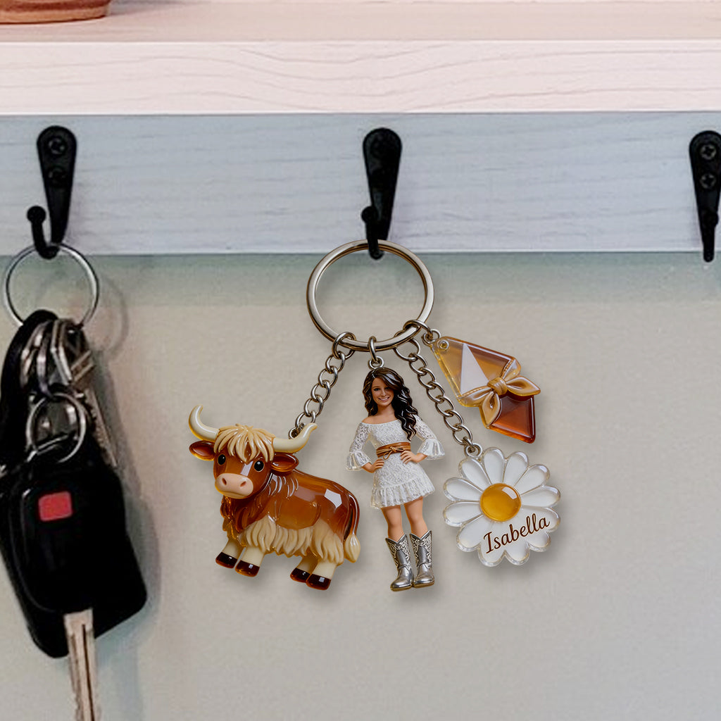 Love Highland Cow - Personalized Highland Cow Premium Keychain With Charms