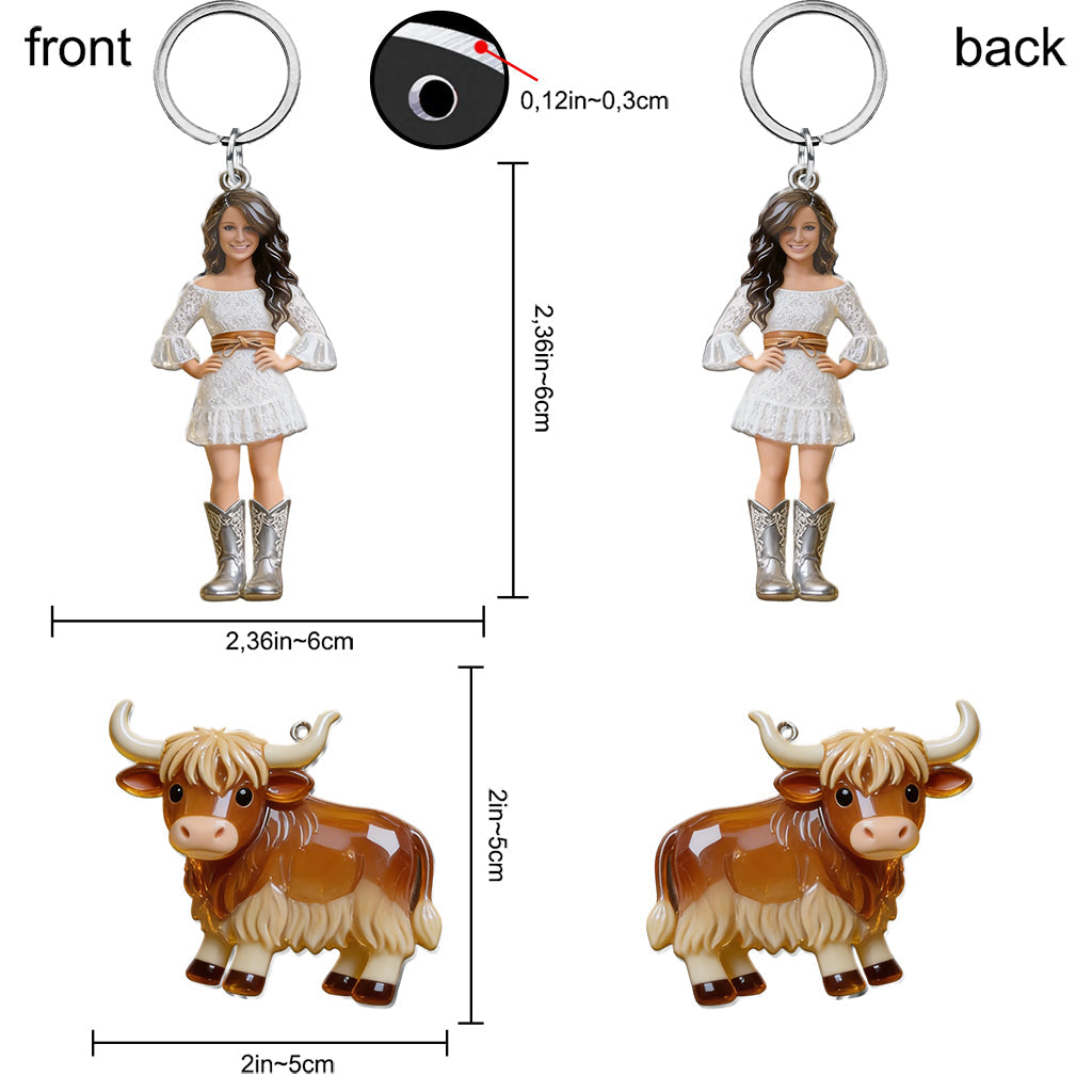 Love Highland Cow - Personalized Highland Cow Premium Keychain With Charms